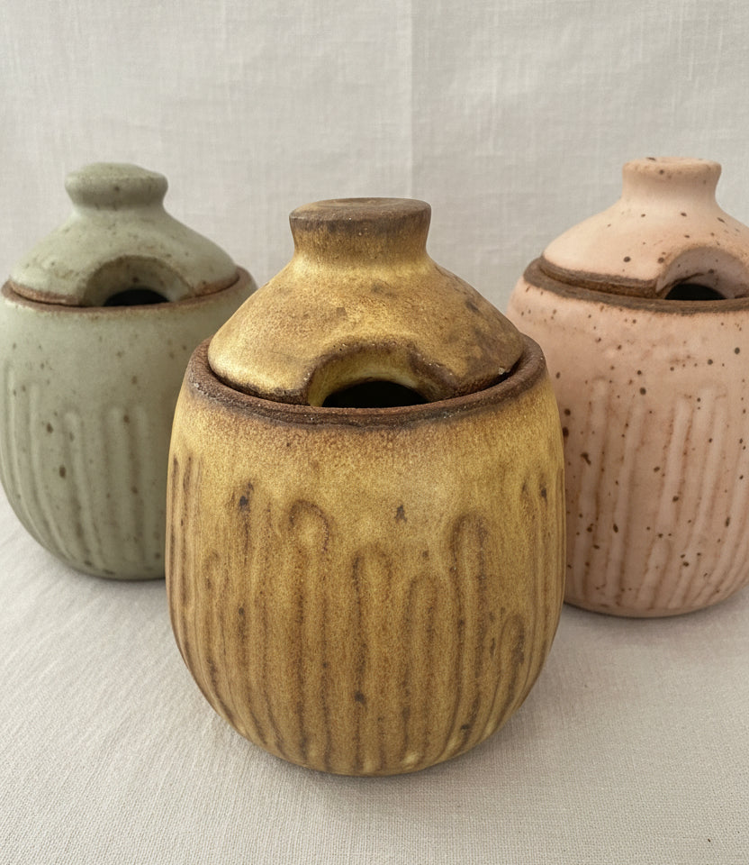 Sugar Jar with Lid and Spoon Cutout - Stoneware