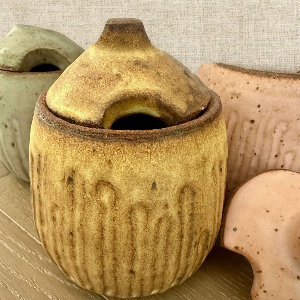 Sugar Jar with Lid and Spoon Cutout - Stoneware