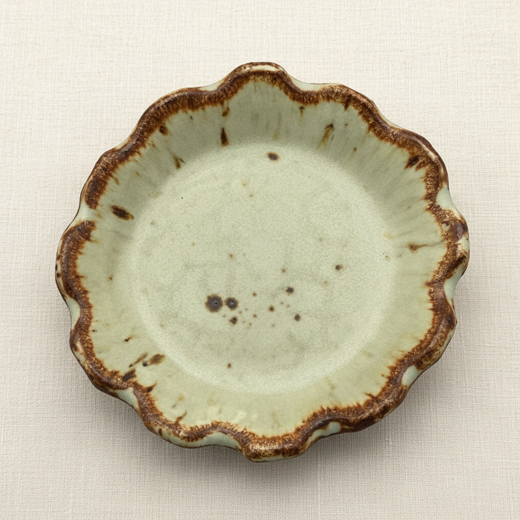 Handmade Scalloped Tapas Plate - Sage Green Stoneware