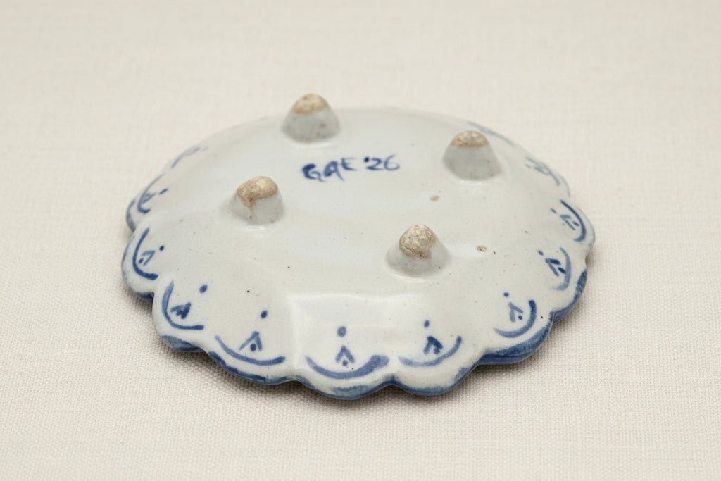 Handmade Scalloped Tapas Plates - Cobalt Cactus Friends - Set of Two