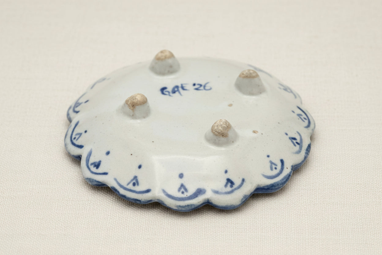 Handmade Scalloped Tapas Plates - Cobalt Cactus Friends - Set of Two