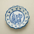 Handmade Scalloped Tapas Plates - Cobalt Cactus Friends - Set of Two