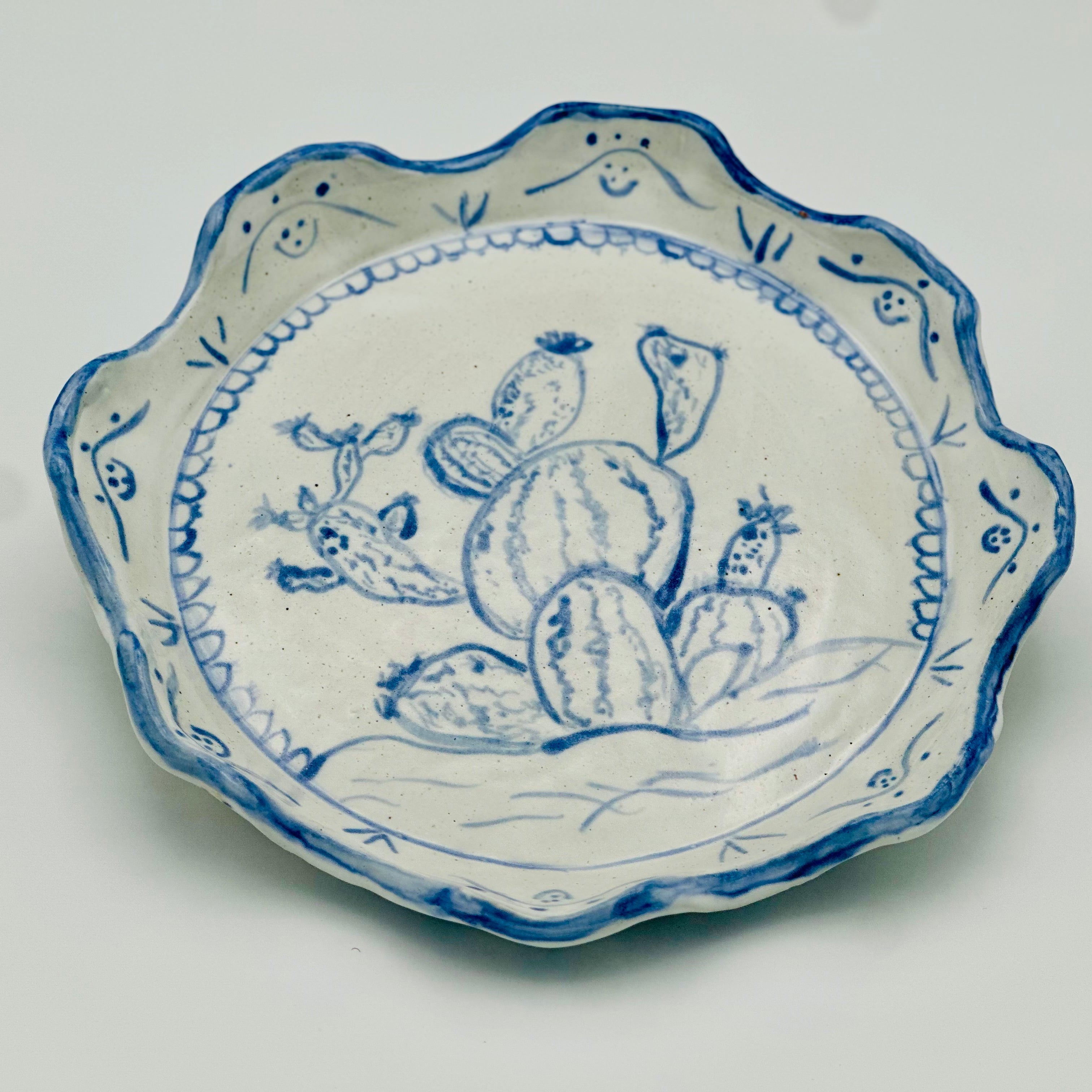 Handmade Scalloped Ceramic Salad Plate - Prickly Pear