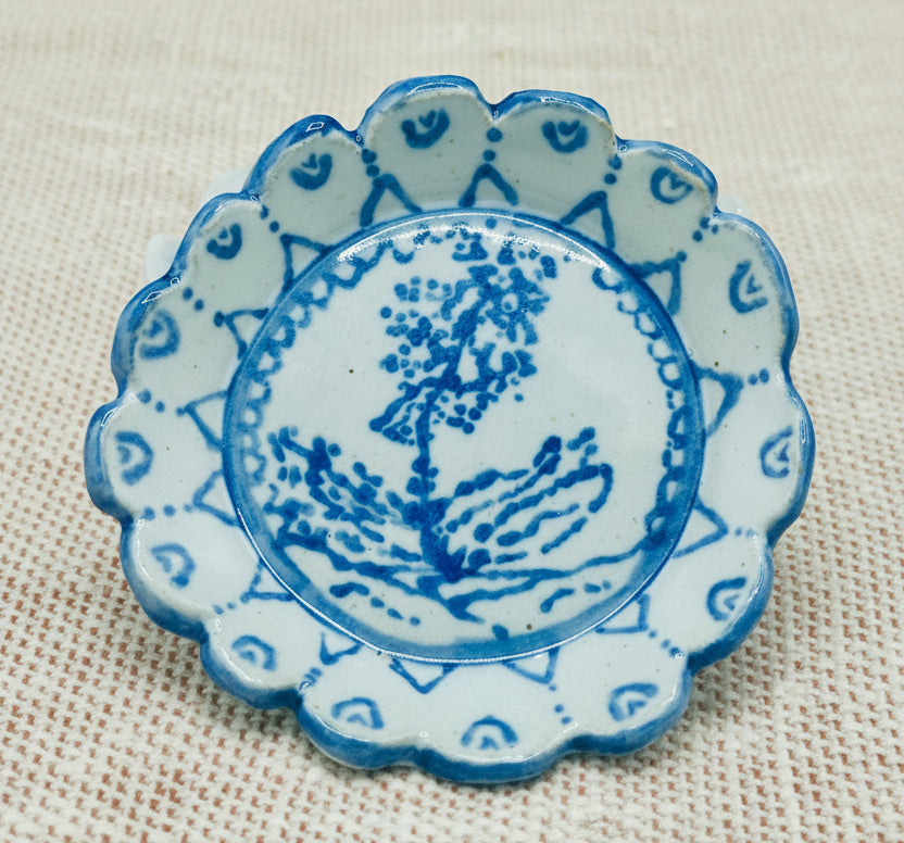 Handmade Scalloped Tapas Plates - Cobalt Blue Yucca Flower - Set of Two