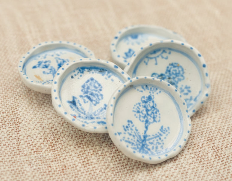 Mini Stoneware Dishes - Hand Painted Blue Botanicals