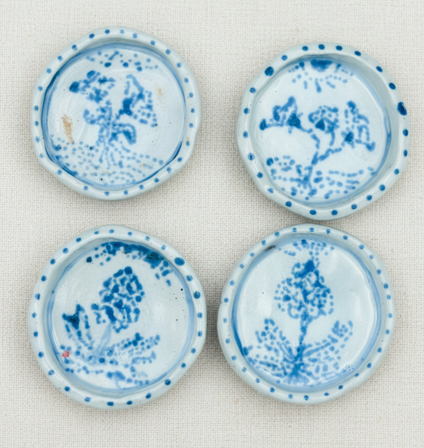 Mini Stoneware Dishes - Hand Painted Blue Botanicals