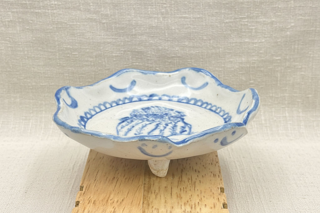 Handmade Scalloped Tapas Plates - Cobalt Barrel Cactus  - Set of Three