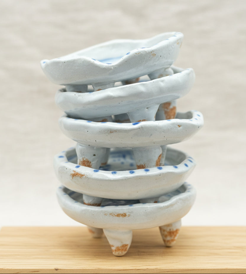 Mini Stoneware Dishes - Hand Painted Blue Botanicals