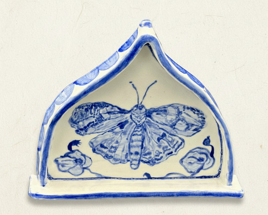 Hand-built Stoneware Nicho - Cobalt- Painted Desert Moth