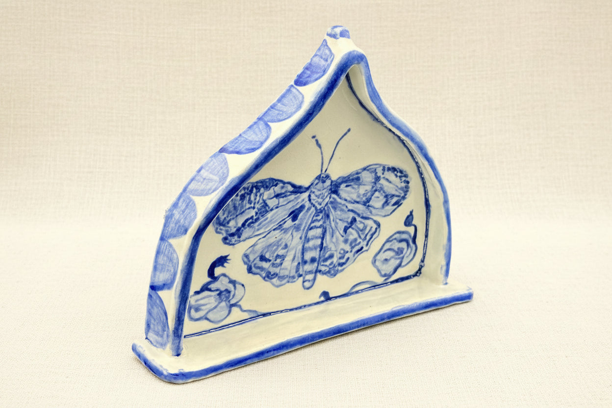 Hand-built Stoneware Nicho - Cobalt- Painted Desert Moth